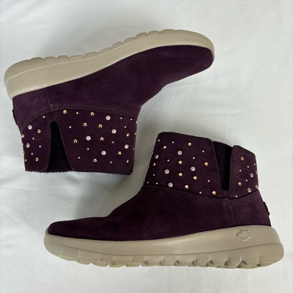 Skechers Ankle Boots Leather Lightweight Slip-On Comfy Booties Burgundy Size 10 - Picture 6 of 16